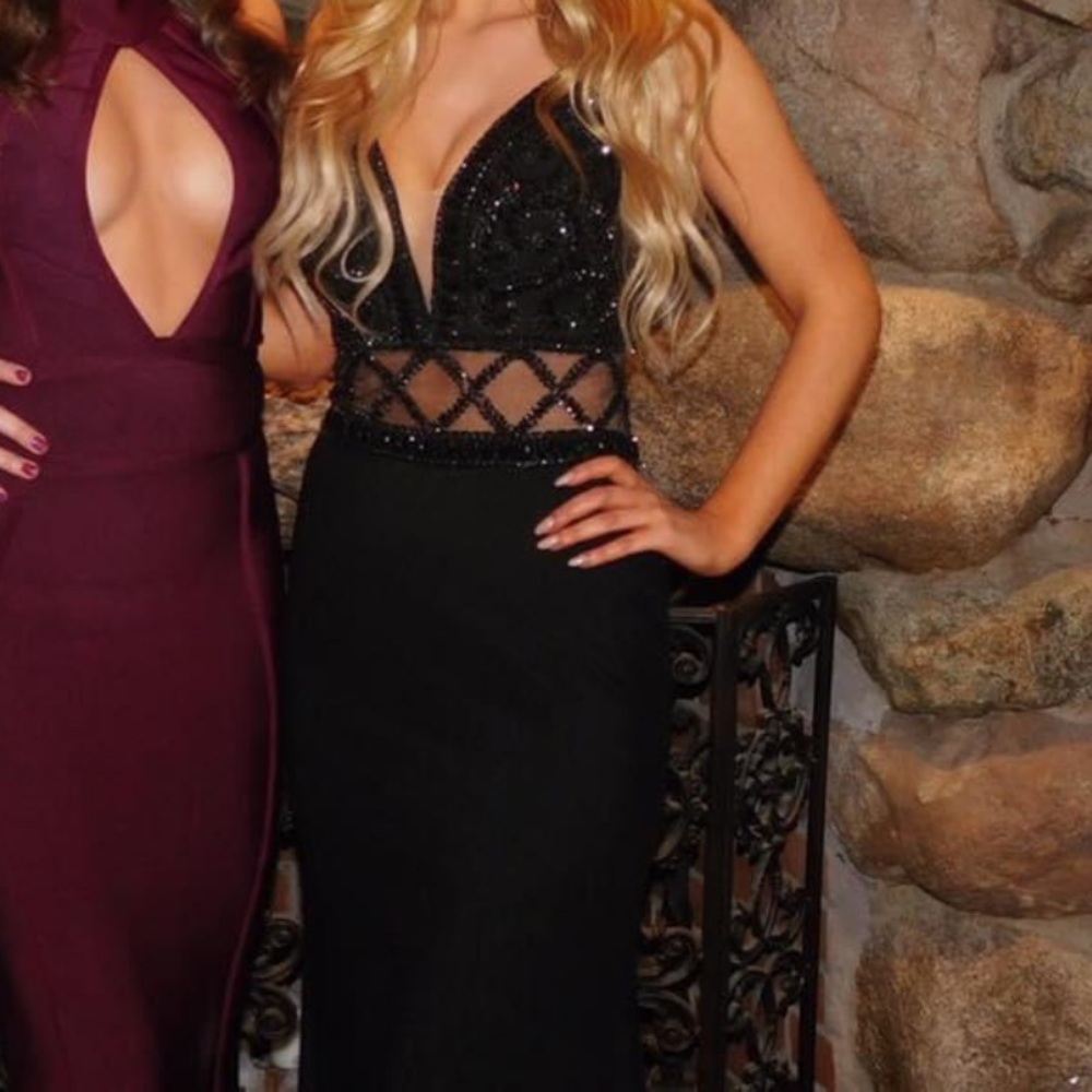 Black beaded prom dress